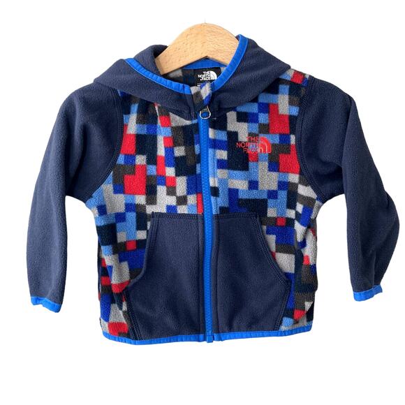 The North Face Infant Glacier Full Zip Hoodie - Blue Grey Red Geometric - 6-12M - Picture 1 of 7